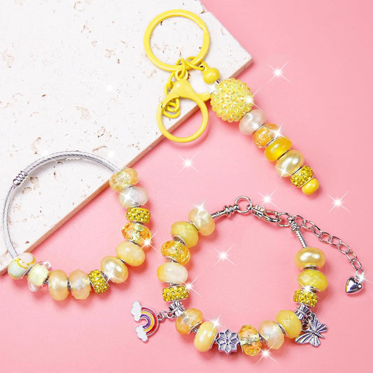 100 Pcs European Craft Beads Large Hole Spacer Beads, Assorted European Craft Bead Yellow Rhinestone Lampwork Beads Large Hole Spacer Bead for DIY Charms Bracelet Necklace Jewelry Making Supplies