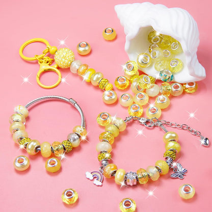100 Pcs European Craft Beads Large Hole Spacer Beads, Assorted European Craft Bead Yellow Rhinestone Lampwork Beads Large Hole Spacer Bead for DIY Charms Bracelet Necklace Jewelry Making Supplies