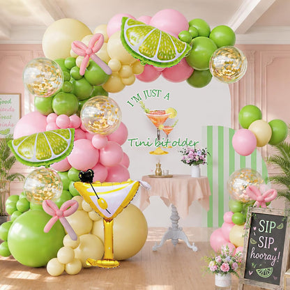 A Tini Bit Older Birthday Green Pink Yellow Lemonade Balloon Arch Kit with Martini Balloons Pink Bow Lemon Balloons for A Tiny Bit Older Martini Party Coquette Birthday Bachelorette Decorations