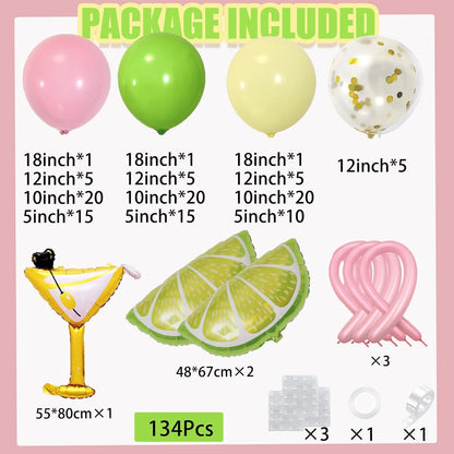 A Tini Bit Older Birthday Green Pink Yellow Lemonade Balloon Arch Kit with Martini Balloons Pink Bow Lemon Balloons for A Tiny Bit Older Martini Party Coquette Birthday Bachelorette Decorations