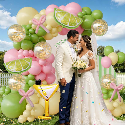 A Tini Bit Older Birthday Green Pink Yellow Lemonade Balloon Arch Kit with Martini Balloons Pink Bow Lemon Balloons for A Tiny Bit Older Martini Party Coquette Birthday Bachelorette Decorations