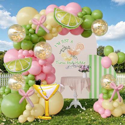 A Tini Bit Older Birthday Green Pink Yellow Lemonade Balloon Arch Kit with Martini Balloons Pink Bow Lemon Balloons for A Tiny Bit Older Martini Party Coquette Birthday Bachelorette Decorations
