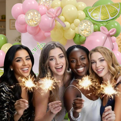 A Tini Bit Older Birthday Green Pink Yellow Lemonade Balloon Arch Kit with Martini Balloons Pink Bow Lemon Balloons for A Tiny Bit Older Martini Party Coquette Birthday Bachelorette Decorations