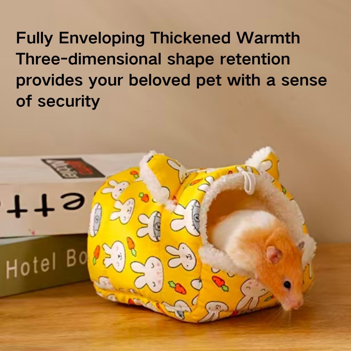 Hamster Cotton Nest Winter Warmer with Fleece Lining Thickened Bedding for Hamsters, Parrots, Hedgehog and Other Small Pets (Yellow,Small)