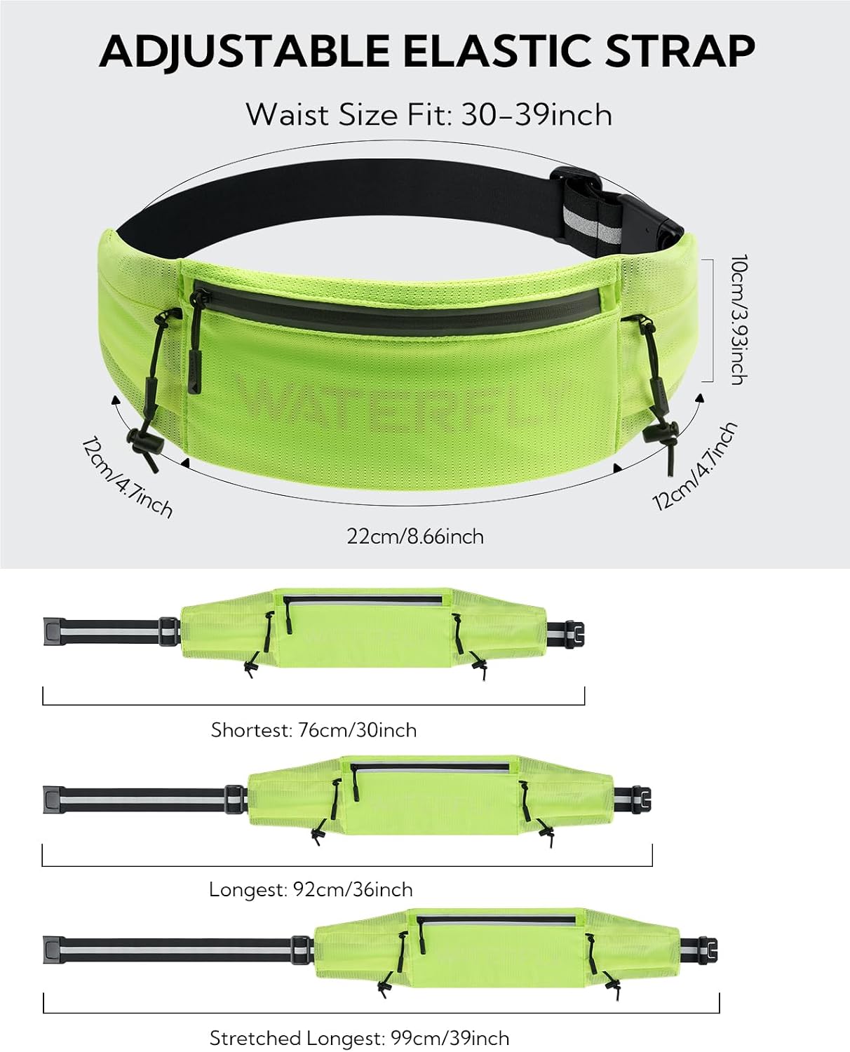Running Belt Fanny Pack, Runner Race Belt with Bib Clip Yellow | Breathable, 3 Pocket Waist Bag for Men Women, Phone Holder Fits All Phones for Marathon Jogging Workout Exercise Fitness