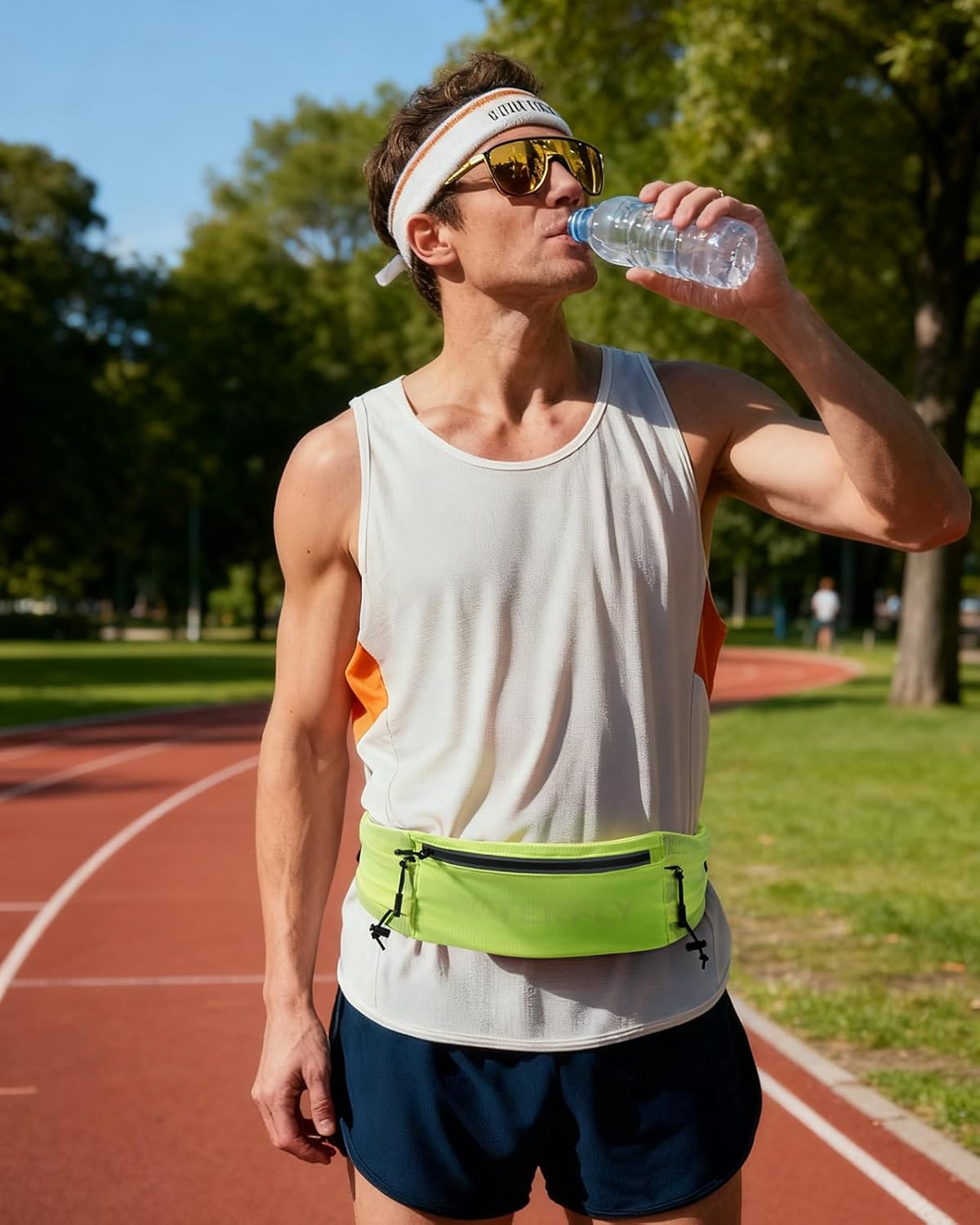 Running Belt Fanny Pack, Runner Race Belt with Bib Clip Yellow | Breathable, 3 Pocket Waist Bag for Men Women, Phone Holder Fits All Phones for Marathon Jogging Workout Exercise Fitness