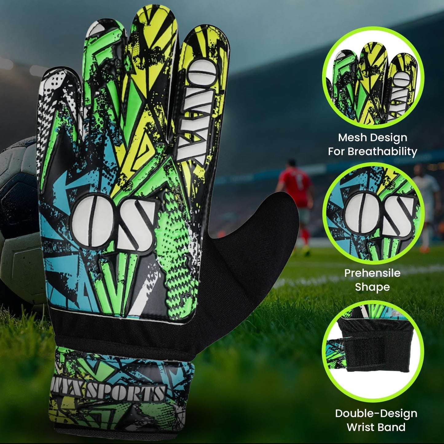Soccer Goalie Gloves for Kids Boys Children,Youth & Adult Football Goalkeeper Gloves with 4mm Latex Double Wrist & Finger Spine Protection Anti-Slip Strong Grips Palm