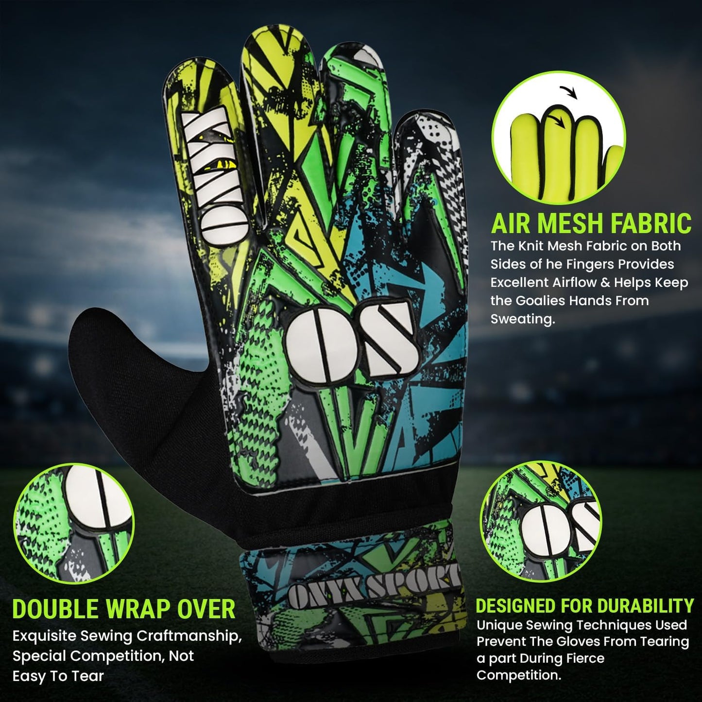 Soccer Goalie Gloves for Kids Boys Children,Youth & Adult Football Goalkeeper Gloves with 4mm Latex Double Wrist & Finger Spine Protection Anti-Slip Strong Grips Palm