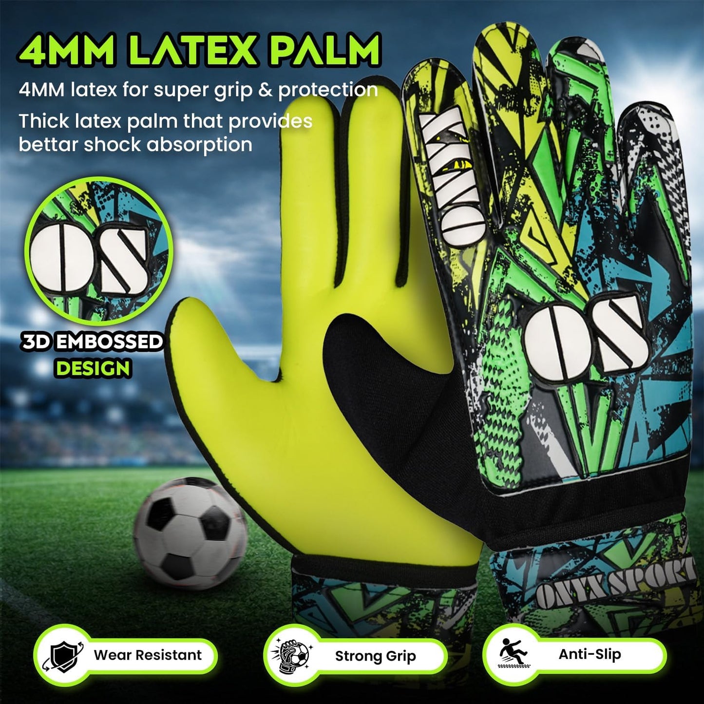 Soccer Goalie Gloves for Kids Boys Children,Youth & Adult Football Goalkeeper Gloves with 4mm Latex Double Wrist & Finger Spine Protection Anti-Slip Strong Grips Palm