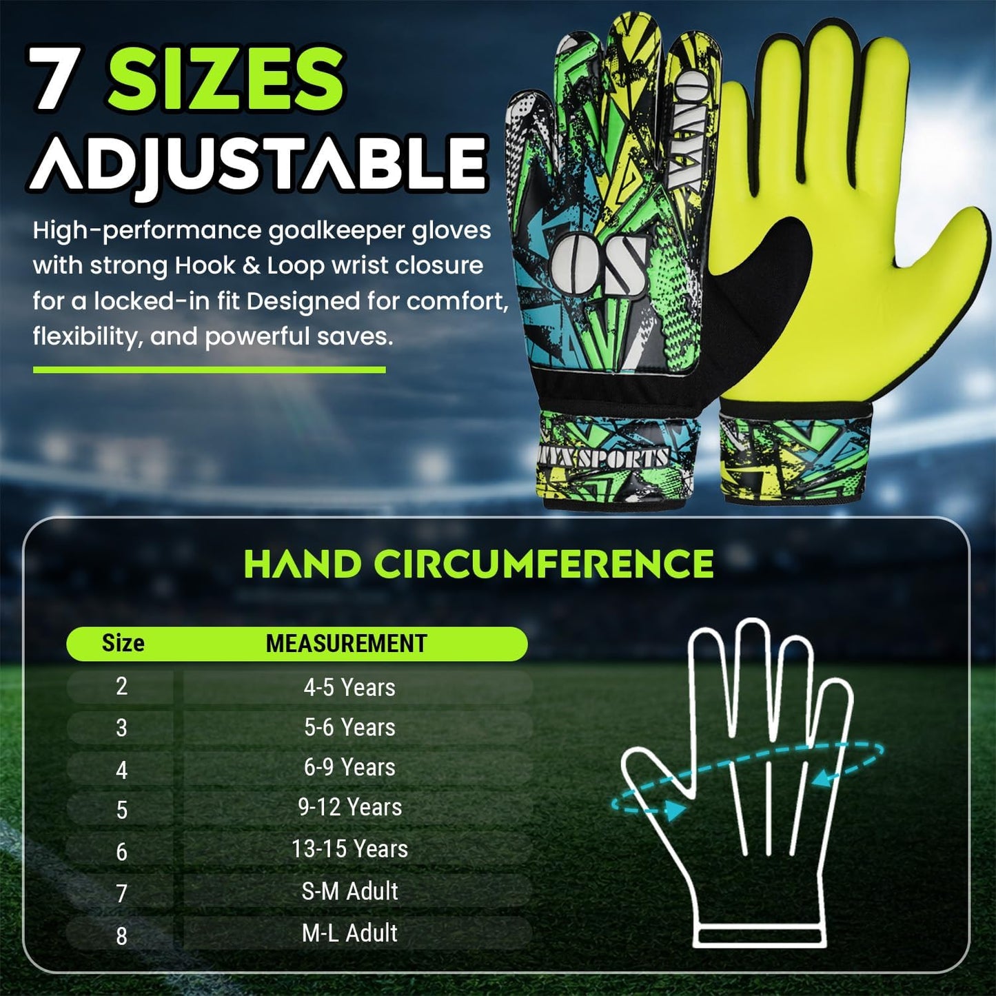 Soccer Goalie Gloves for Kids Boys Children,Youth & Adult Football Goalkeeper Gloves with 4mm Latex Double Wrist & Finger Spine Protection Anti-Slip Strong Grips Palm