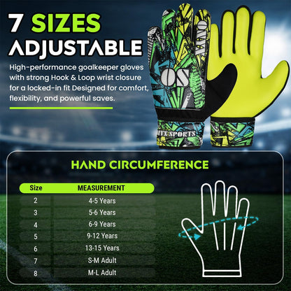 Soccer Goalie Gloves for Kids Boys Children,Youth & Adult Football Goalkeeper Gloves with 4mm Latex Double Wrist & Finger Spine Protection Anti-Slip Strong Grips Palm