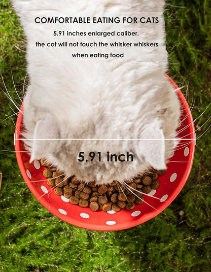 Mushroom Cat Bowl, Raised Ceramic Cat Food Dish for Whisker Fatigue, Forest Style Pet Water Bowl, Elevated Tilted Neck Protection Feeder for Indoor (Yellow)