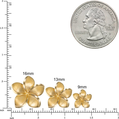 14K Solid Yellow Gold Hawaiian Plumeria Flower Stud Earrings, Nickle Free Hypoallergenic for Sensitive Skin, For Mom Women Daughter, Gift Box Included (14K Yellow Gold - 9mm)