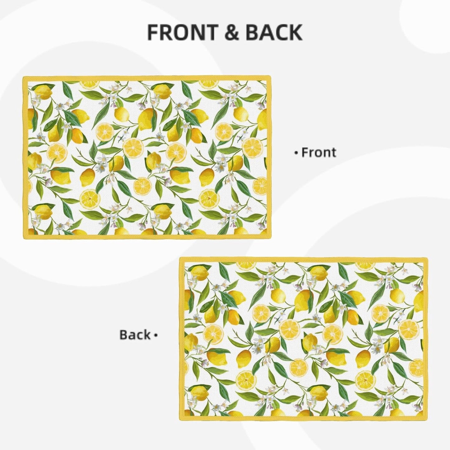 Lemon Placemats Set of 6 18x12 Inch Summer Fruit Yellow Linen Place Mats Heat-Resistant Washable Wipeable Flowers Table Mat for Party Kitchen Dining Room Dinner Table Decor