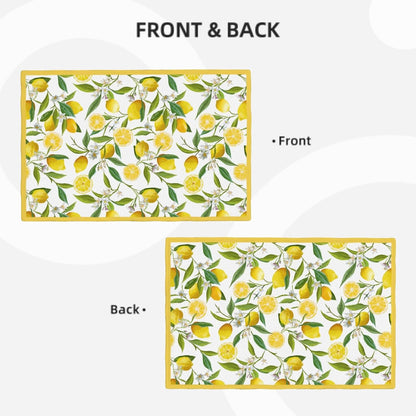 Lemon Placemats Set of 6 18x12 Inch Summer Fruit Yellow Linen Place Mats Heat-Resistant Washable Wipeable Flowers Table Mat for Party Kitchen Dining Room Dinner Table Decor