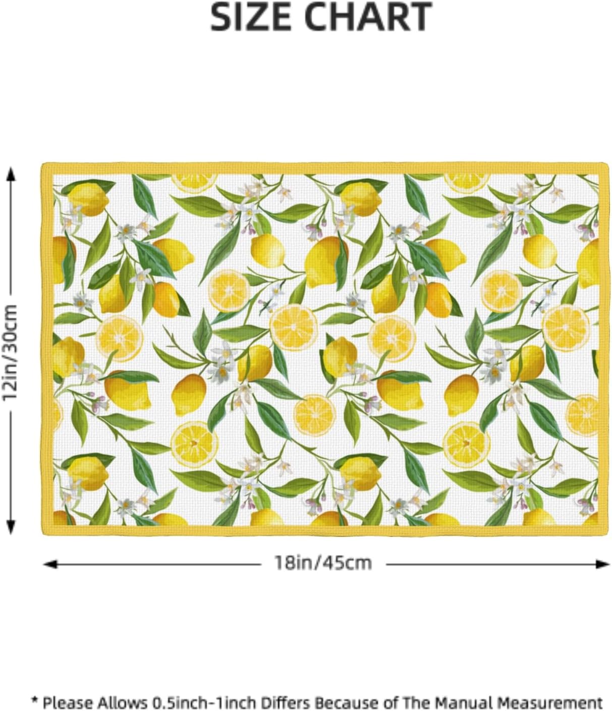 Lemon Placemats Set of 6 18x12 Inch Summer Fruit Yellow Linen Place Mats Heat-Resistant Washable Wipeable Flowers Table Mat for Party Kitchen Dining Room Dinner Table Decor