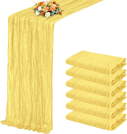 6 Pack Light Yellow Table Runner 17x108 Inch Cheesecloth Table Runner Boho Gauze Table Runners Romantic Rustic Fabric Cheese Cloth Table Runners for Wedding Party Baby Shower Birthday Home Decor