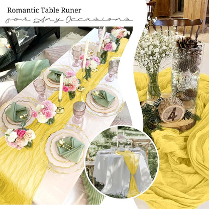 6 Pack Light Yellow Table Runner 17x108 Inch Cheesecloth Table Runner Boho Gauze Table Runners Romantic Rustic Fabric Cheese Cloth Table Runners for Wedding Party Baby Shower Birthday Home Decor