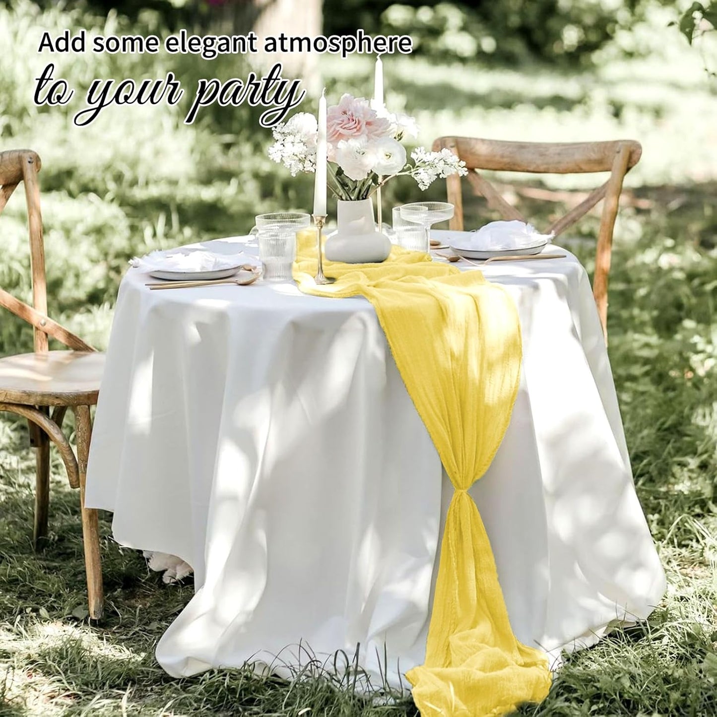 6 Pack Light Yellow Table Runner 17x108 Inch Cheesecloth Table Runner Boho Gauze Table Runners Romantic Rustic Fabric Cheese Cloth Table Runners for Wedding Party Baby Shower Birthday Home Decor