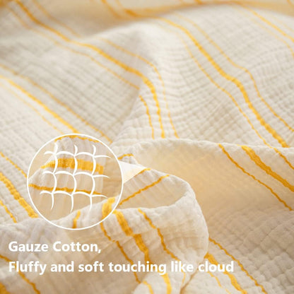 Yarn Dyed Striped Cotton Muslin Throw Blanket for Bed, Couch, Knit Woven Blanket with Tassels Soft Lightweight Cozy Pre-Washed Breathable Farmhouse Decoration for All-Season(Yellow)