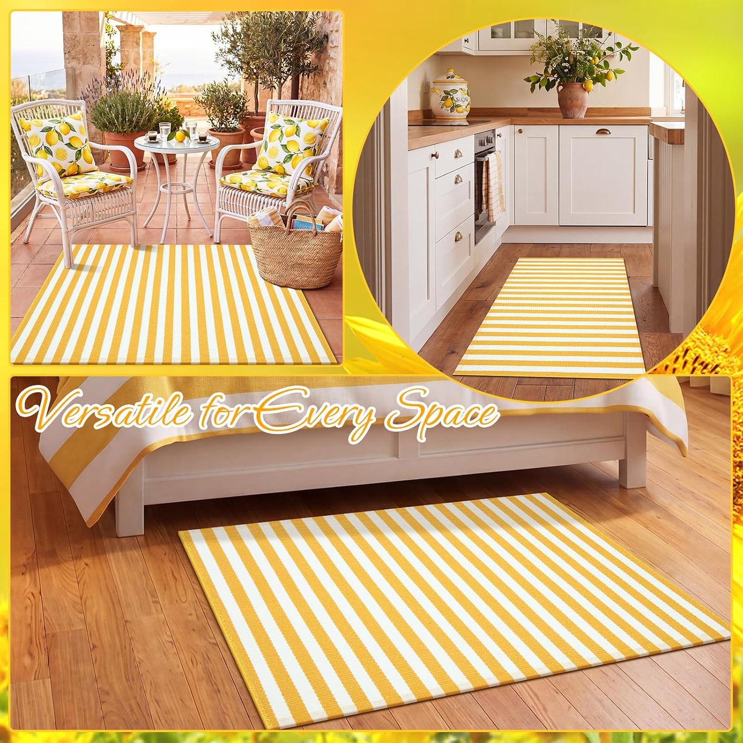 Yellow and White Summer Striped Rug 2'4'' x 3'7'' Outdoor Front Porch Door Mat Polyester Washable Entryway Rug for Home Farmhouse Decor
