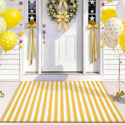Yellow and White Summer Striped Rug 2'4'' x 3'7'' Outdoor Front Porch Door Mat Polyester Washable Entryway Rug for Home Farmhouse Decor
