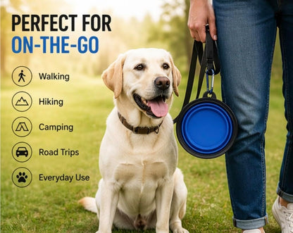 Collapsible Dog Bowl 2-Pack (Blue & Yellow) – Portable Travel Pet Bowl, Foldable Silicone Food & Water Dish with Carabiner Clip for Dogs & Cats, Lightweight & Waterproof
