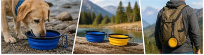 Collapsible Dog Bowl 2-Pack (Blue & Yellow) – Portable Travel Pet Bowl, Foldable Silicone Food & Water Dish with Carabiner Clip for Dogs & Cats, Lightweight & Waterproof