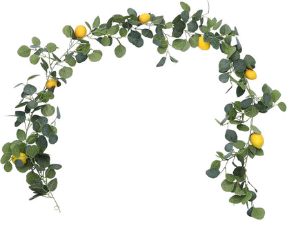 6.5 Ft Artificial Lemon Garland with Lemons and Green Eucalyptus Leaves for Front Door Kitchen Party Table Wedding Decor (1 Pcs)