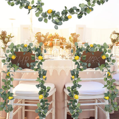 6.5 Ft Artificial Lemon Garland with Lemons and Green Eucalyptus Leaves for Front Door Kitchen Party Table Wedding Decor (1 Pcs)