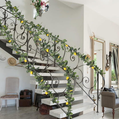 6.5 Ft Artificial Lemon Garland with Lemons and Green Eucalyptus Leaves for Front Door Kitchen Party Table Wedding Decor (1 Pcs)