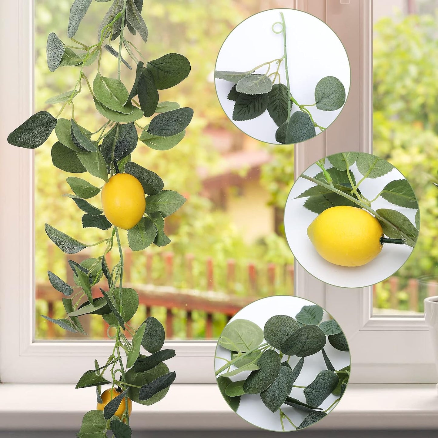 6.5 Ft Artificial Lemon Garland with Lemons and Green Eucalyptus Leaves for Front Door Kitchen Party Table Wedding Decor (1 Pcs)
