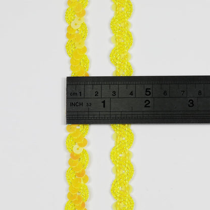 Length12 Yards，Wide 12mm/0.47 inch Yellow Sequin Ribbon Trim,for Sewing DIY Crafts Costume Home Decorative (Yellow)