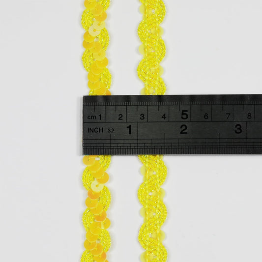 Length12 Yards，Wide 12mm/0.47 inch Yellow Sequin Ribbon Trim,for Sewing DIY Crafts Costume Home Decorative (Yellow)