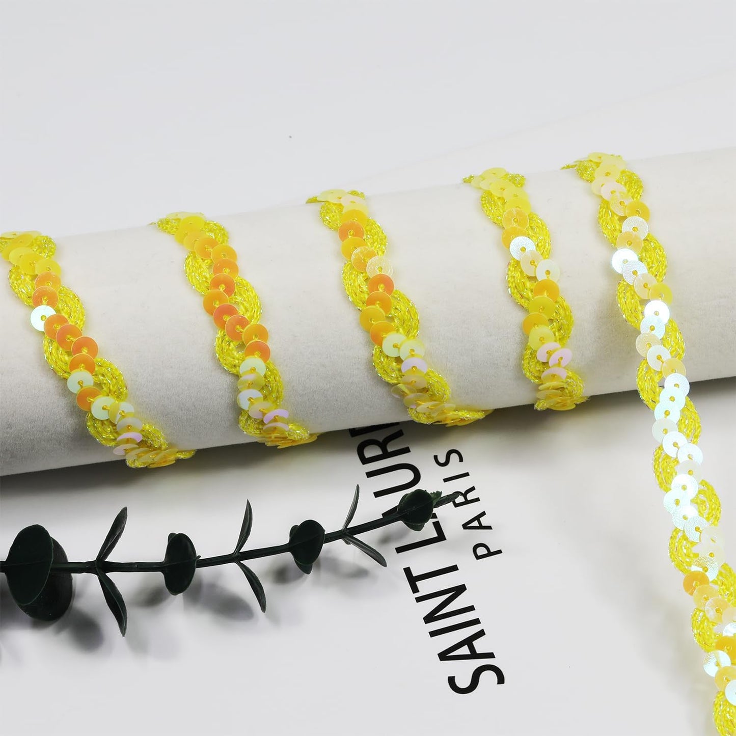 Length12 Yards，Wide 12mm/0.47 inch Yellow Sequin Ribbon Trim,for Sewing DIY Crafts Costume Home Decorative (Yellow)