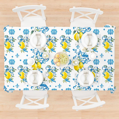 3 PCS Lemon Party Tablecloth,87" Lx54 W Game Rectangular Plastic Tablecovers, Italian Lemon and Blue Pattern Disposable Tablecloth for Bridal Shower Baby Shower Home Kitchen Party Decoration