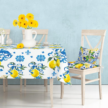 3 PCS Lemon Party Tablecloth,87" Lx54 W Game Rectangular Plastic Tablecovers, Italian Lemon and Blue Pattern Disposable Tablecloth for Bridal Shower Baby Shower Home Kitchen Party Decoration