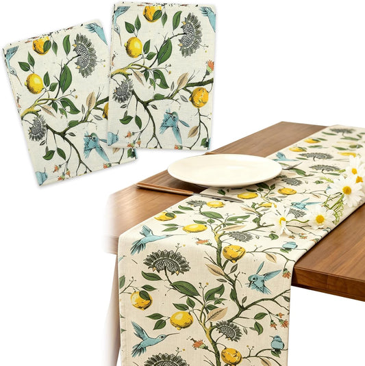 2Pcs Table Runners, Canvas Embroidered Table Runner for Sideboard Kitchen ﻿ | Lemon Table Runner for Living Room Narrow Tablerunner, Lemon print and print for Home Party Decor Holiday Decorations 13x72IN