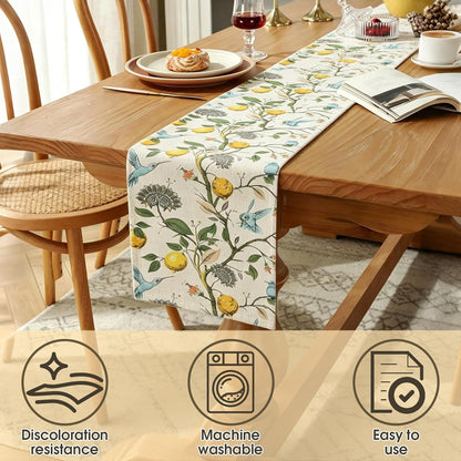 2Pcs Table Runners, Canvas Embroidered Table Runner for Sideboard Kitchen ﻿ | Lemon Table Runner for Living Room Narrow Tablerunner, Lemon print and print for Home Party Decor Holiday Decorations 13x72IN