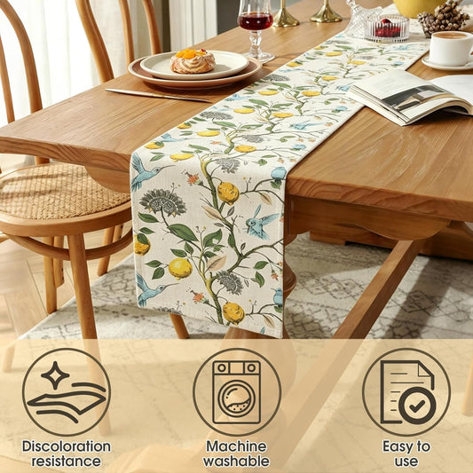 2Pcs Table Runners, Canvas Embroidered Table Runner for Sideboard Kitchen ﻿ | Lemon Table Runner for Living Room Narrow Tablerunner, Lemon print and print for Home Party Decor Holiday Decorations 13x72IN