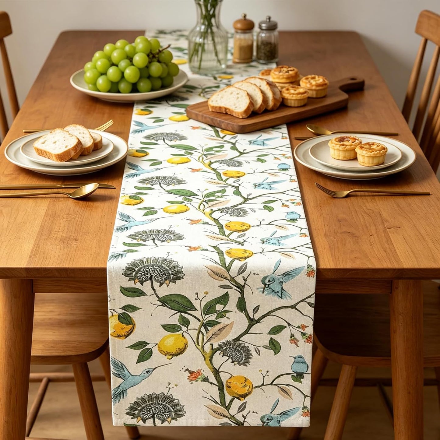2Pcs Table Runners, Canvas Embroidered Table Runner for Sideboard Kitchen ﻿ | Lemon Table Runner for Living Room Narrow Tablerunner, Lemon print and print for Home Party Decor Holiday Decorations 13x72IN