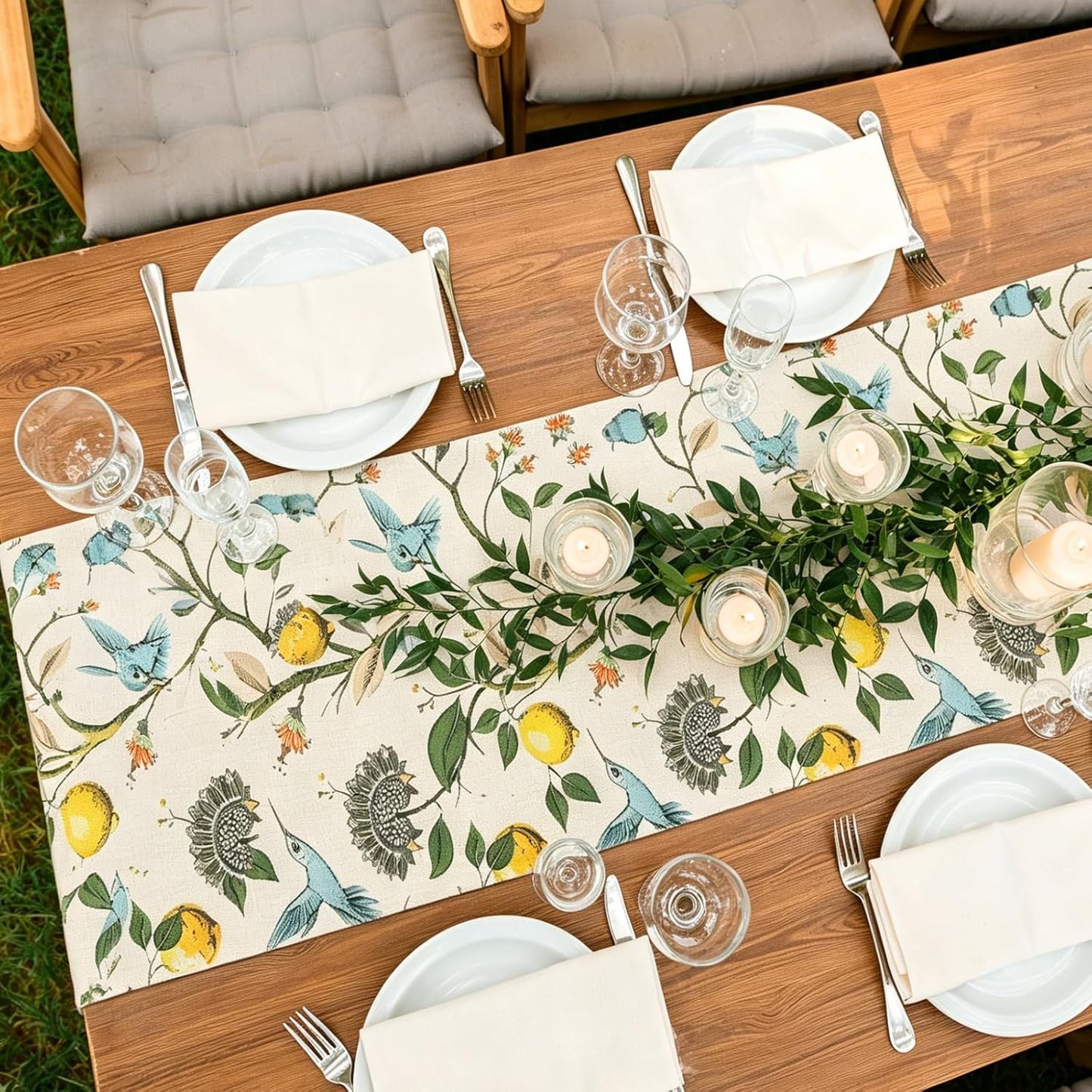 2Pcs Table Runners, Canvas Embroidered Table Runner for Sideboard Kitchen ﻿ | Lemon Table Runner for Living Room Narrow Tablerunner, Lemon print and print for Home Party Decor Holiday Decorations 13x72IN