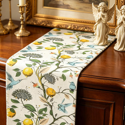 2Pcs Table Runners, Canvas Embroidered Table Runner for Sideboard Kitchen ﻿ | Lemon Table Runner for Living Room Narrow Tablerunner, Lemon print and print for Home Party Decor Holiday Decorations 13x72IN