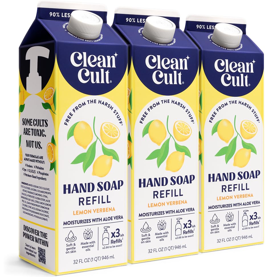 Liquid Hand Soap Refills - Lemon Verbena - Moisturizes Dry & Sensitive Skin - Made with Aloe Vera & Essential Oils - Eco Friendly - Paper-Based Packaging - 32 oz/3 Pack