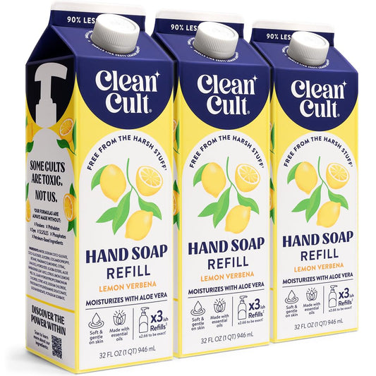 Liquid Hand Soap Refills - Lemon Verbena - Moisturizes Dry & Sensitive Skin - Made with Aloe Vera & Essential Oils - Eco Friendly - Paper-Based Packaging - 32 oz/3 Pack