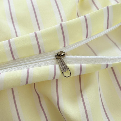 Pastel Yellow Lavender Striped Queen Duvet Cover Set, Soft Premium Washed Microfiber Aesthetic Stripes Comforter Cover with Hidden Zipper & Corner Ties, 3 Piece Sweet Teen Bedding for Girls