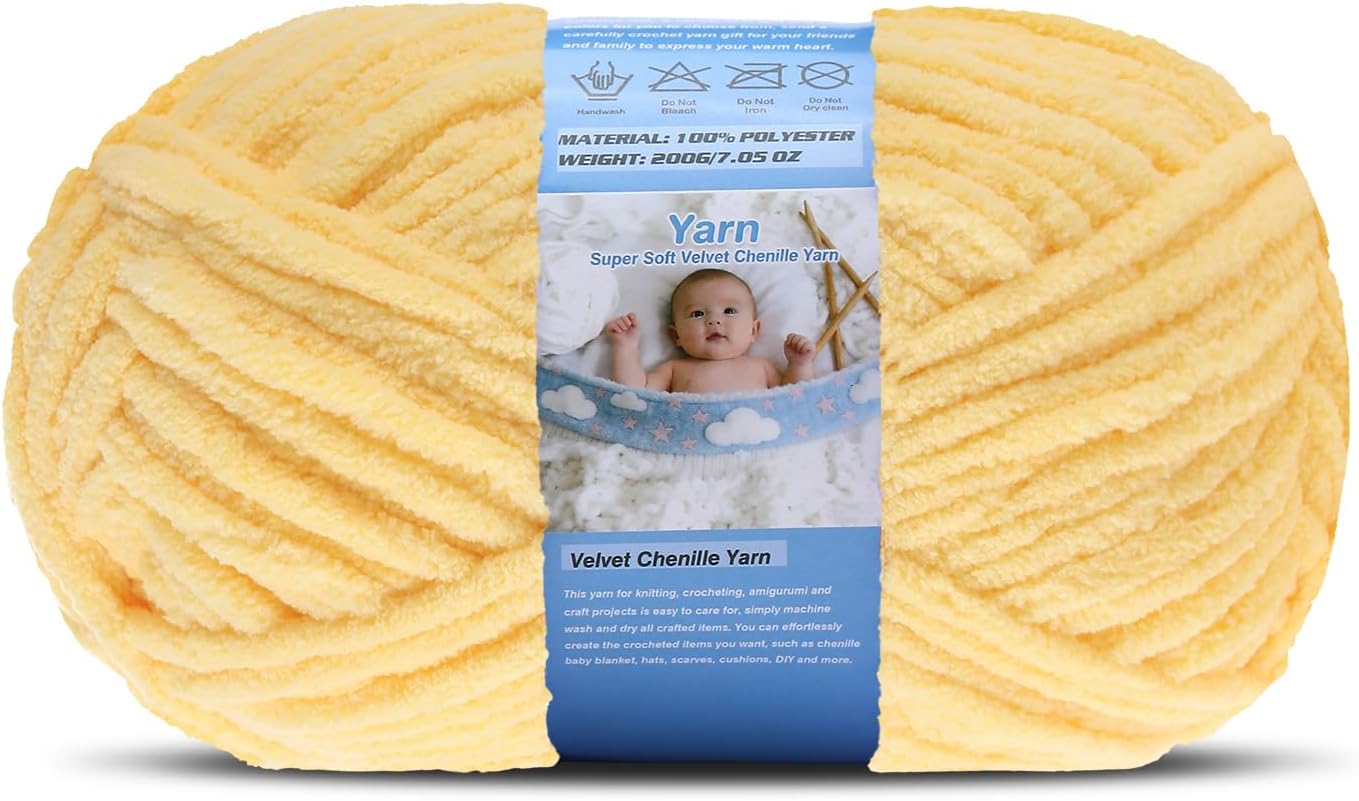 Super Bulky Blanket Yarn for Crocheting - 200g/7.05oz 174yd/160m Super Soft Chenille Plush Yarn - Bulk Thick Yarns Used for Making Scarves, Baby Blanket, Stuffed Animals, DIY Craft (1, Yellow)