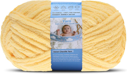 Super Bulky Blanket Yarn for Crocheting - 200g/7.05oz 174yd/160m Super Soft Chenille Plush Yarn - Bulk Thick Yarns Used for Making Scarves, Baby Blanket, Stuffed Animals, DIY Craft (1, Yellow)