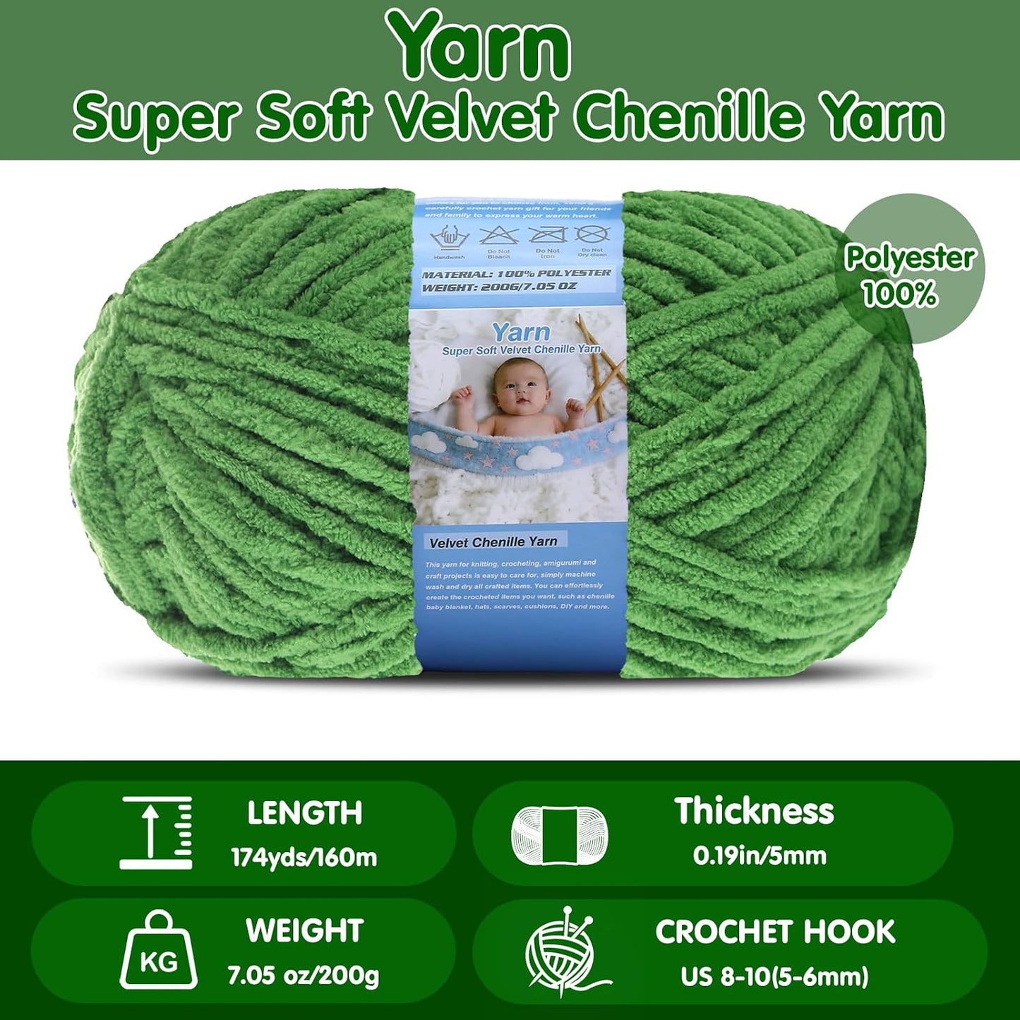 Super Bulky Blanket Yarn for Crocheting - 200g/7.05oz 174yd/160m Super Soft Chenille Plush Yarn - Bulk Thick Yarns Used for Making Scarves, Baby Blanket, Stuffed Animals, DIY Craft (1, Yellow)