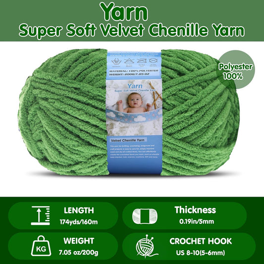Super Bulky Blanket Yarn for Crocheting - 200g/7.05oz 174yd/160m Super Soft Chenille Plush Yarn - Bulk Thick Yarns Used for Making Scarves, Baby Blanket, Stuffed Animals, DIY Craft (1, Yellow)